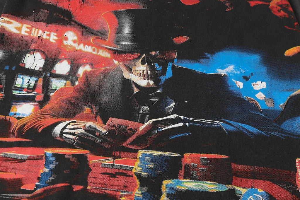 Godspeed Washed Black Casino Skull Long-Sleeve T-Shirt — detail