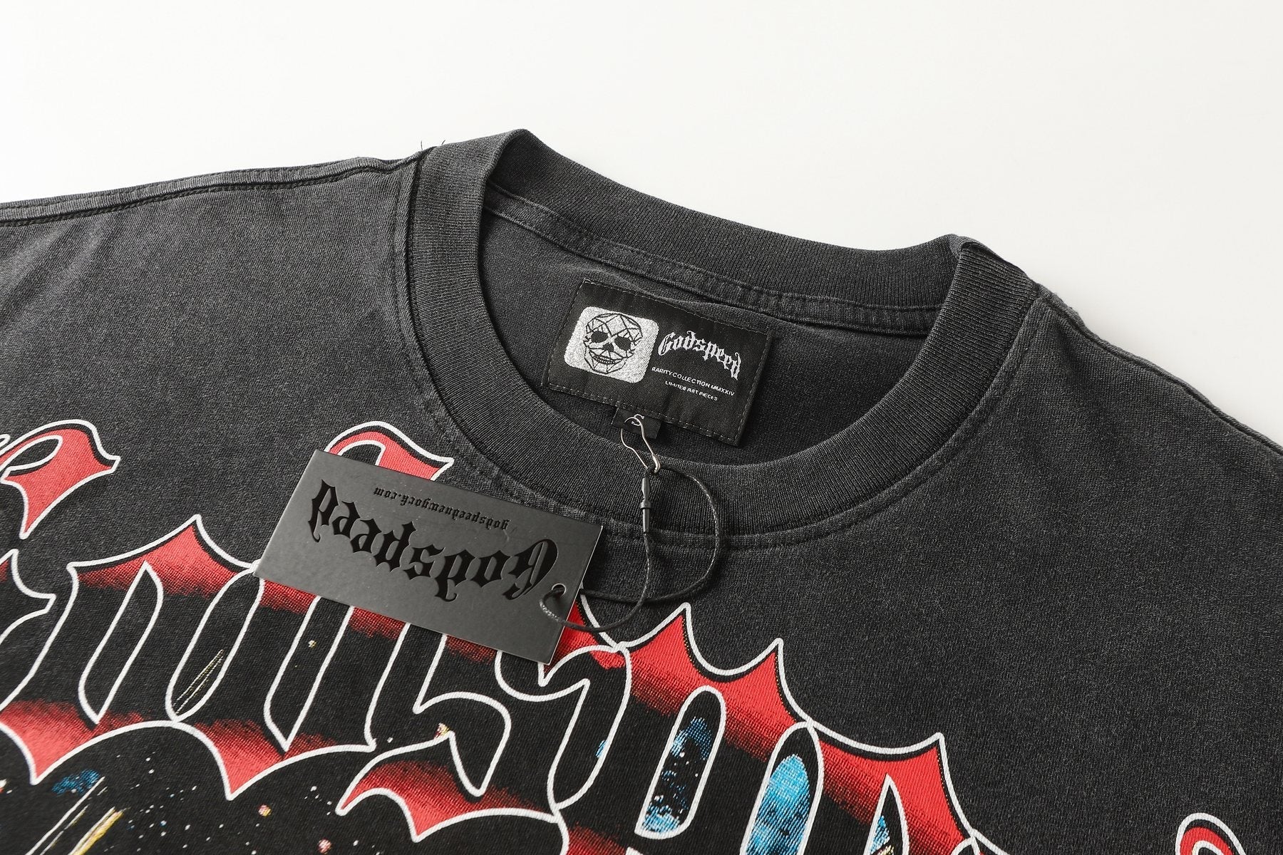 Godspeed Skull & City Back Graphic T-Shirt — hang_tag