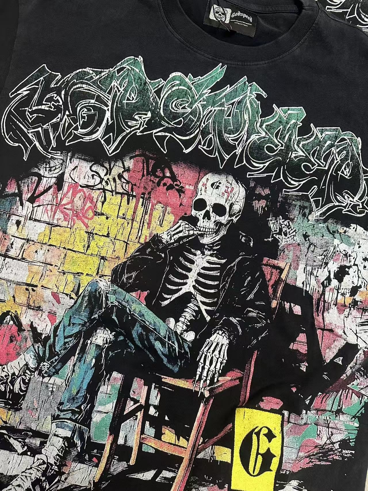 Godspeed Skeleton Graffiti Graphic T-Shirt — detail