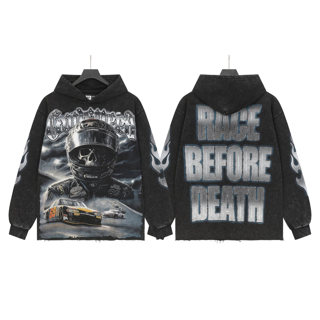 Godspeed Race Before Death Skull Graphic Hoodie — front