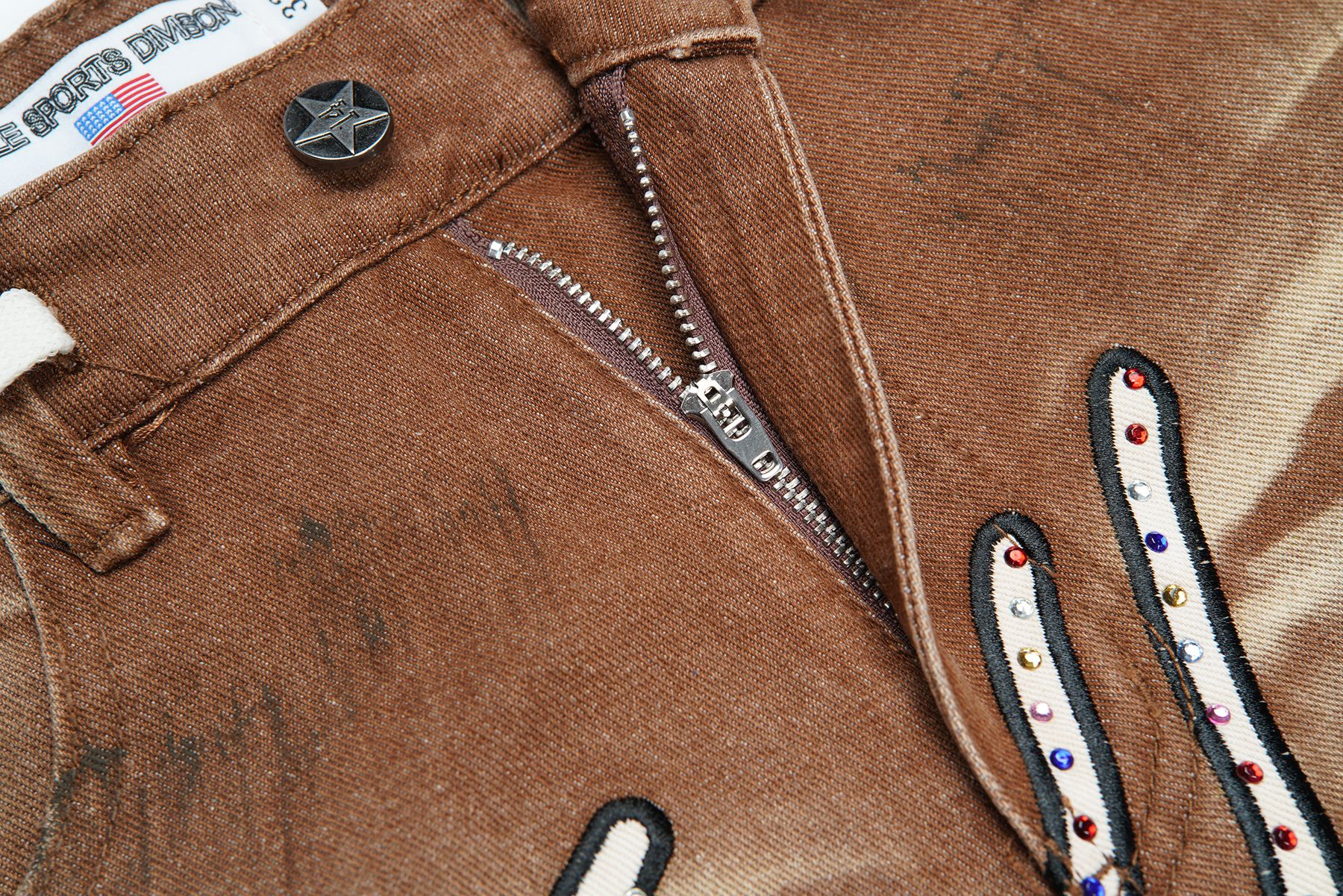 VALLEY Skittles Rhinestone Denim Shorts — detail