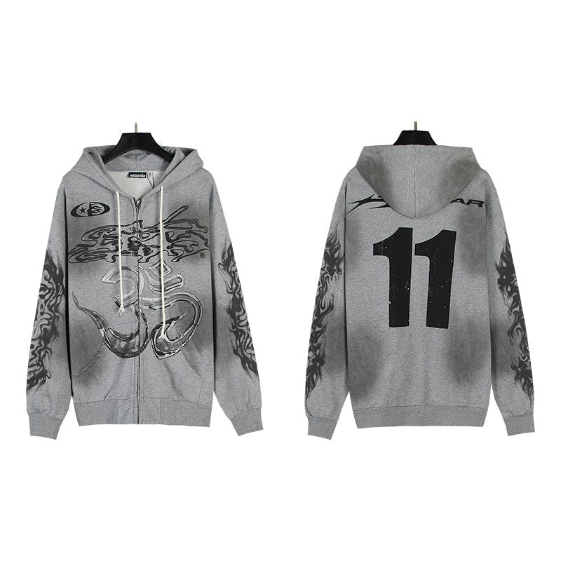 Hellstar Washed Gray Zip-Up Graphic Hoodie — hero