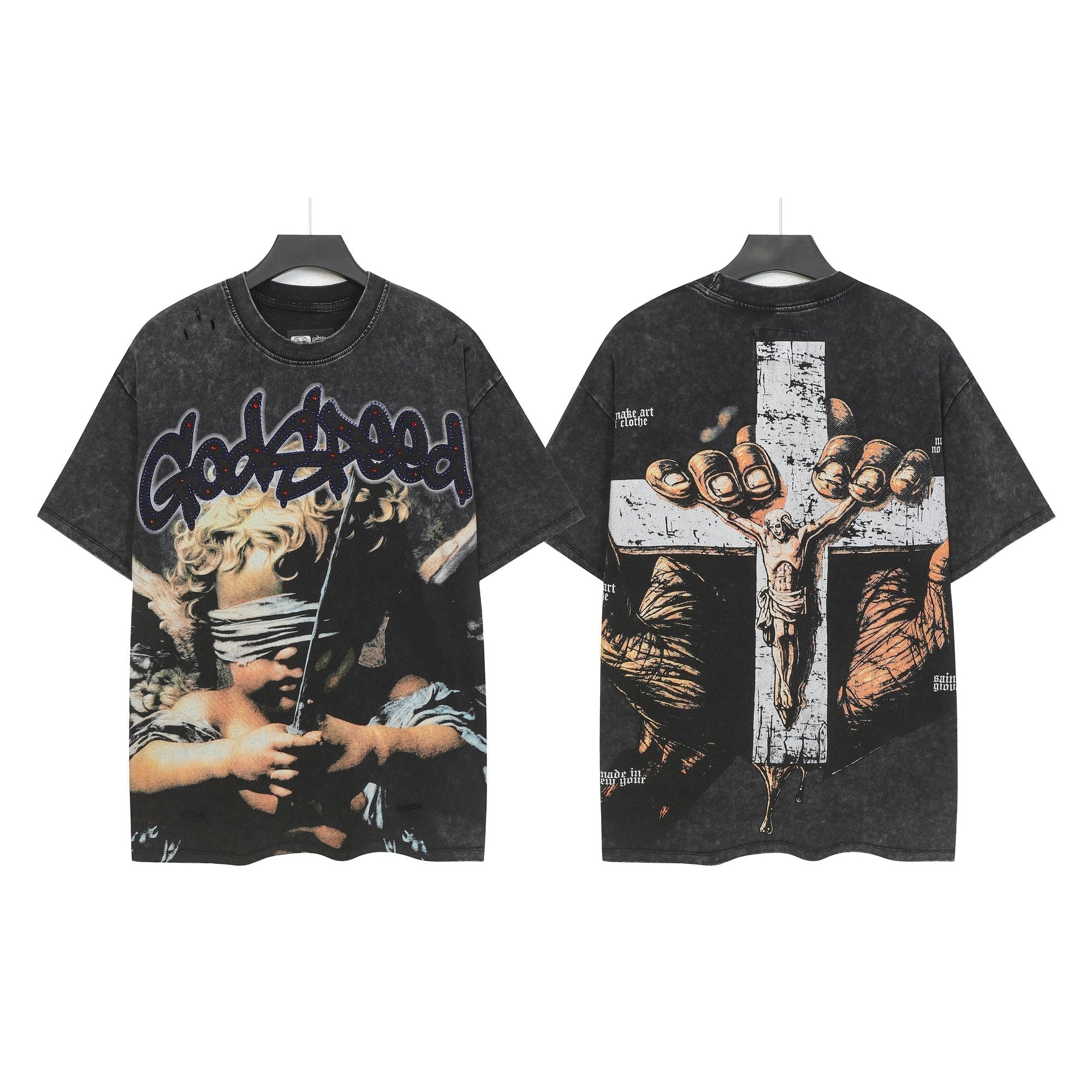 Godspeed Distressed Rhinestone Graphic T-Shirt — hero