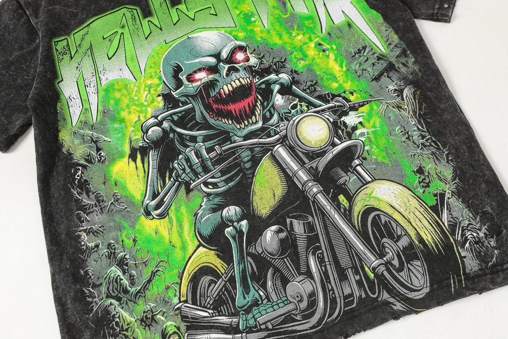 Hellstar Skull Motorcycle Acid-Wash T-Shirt — detail