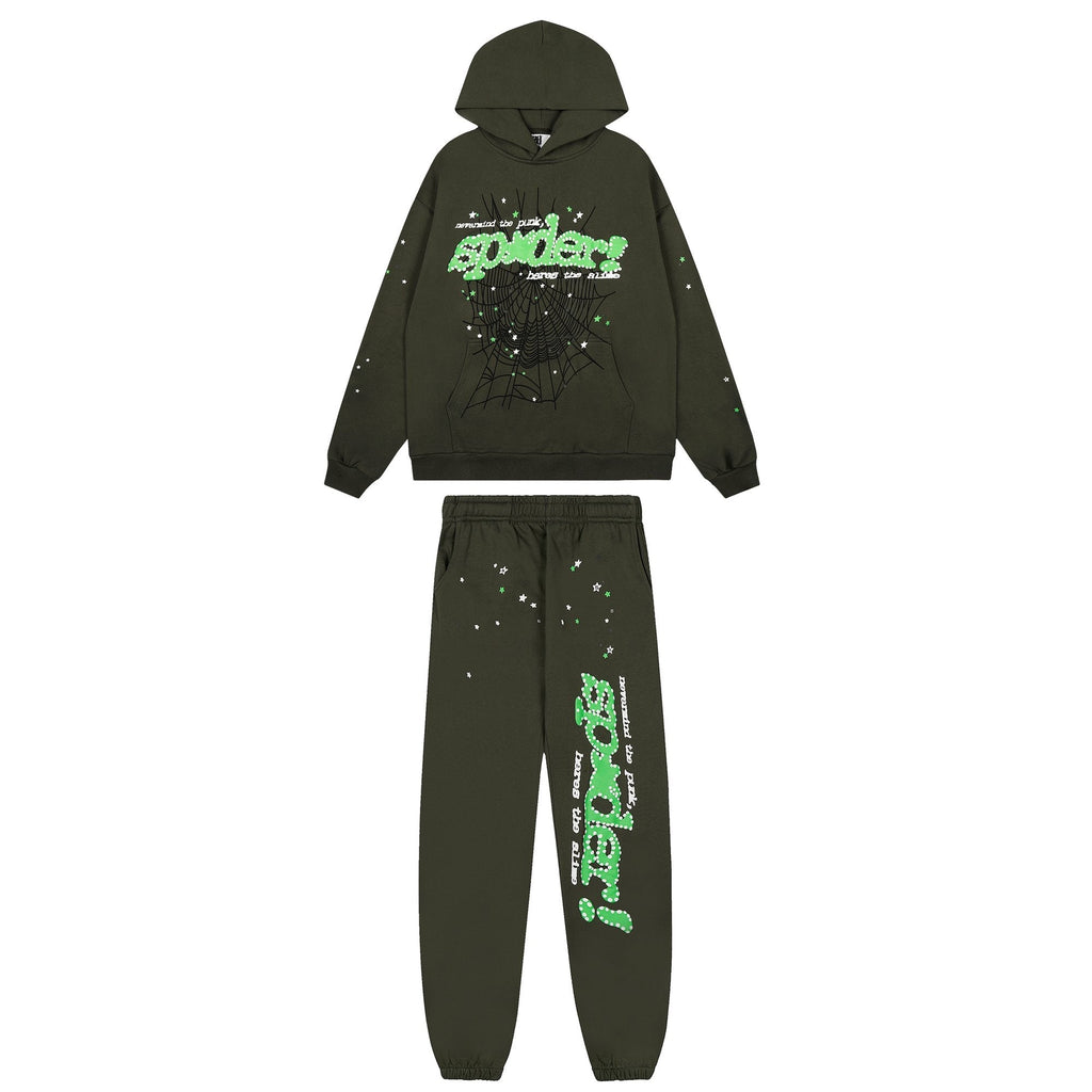 Sp5der Olive Green Spiderweb Graphic Matching Set — hero