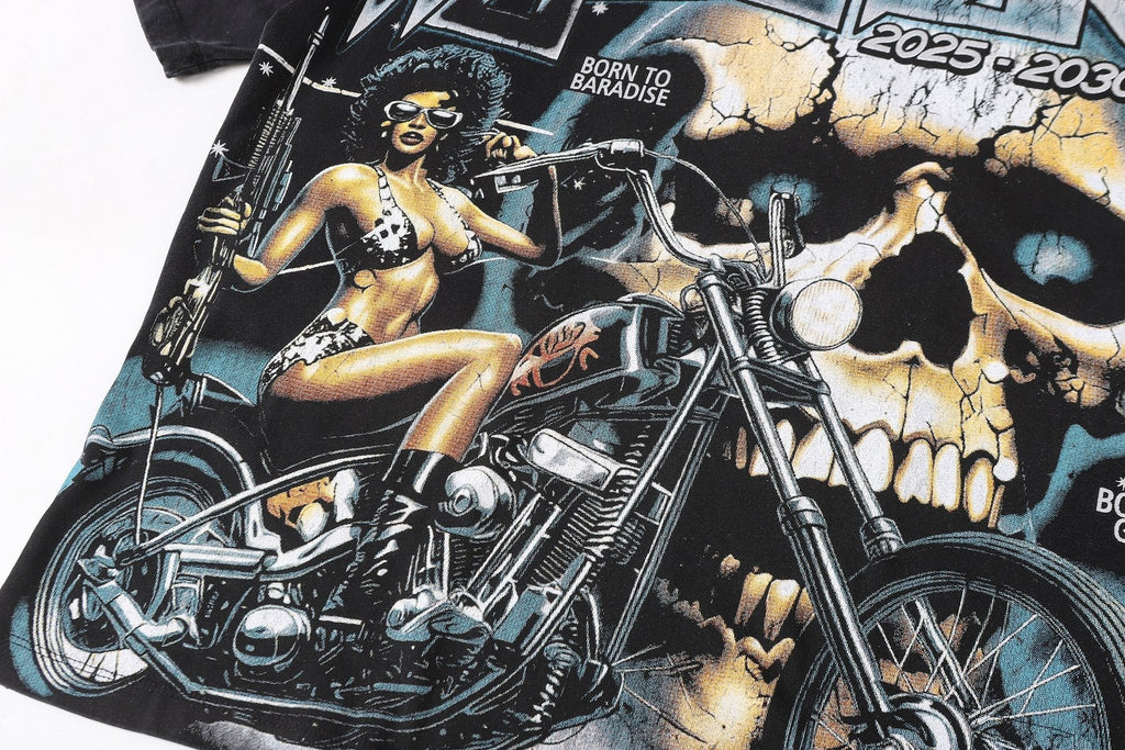 Hellstar Biker Skull Flame Graphic T-Shirt — detail