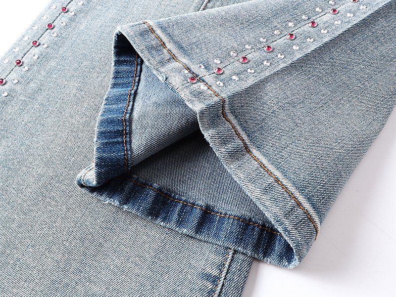 Purple Brand Light Blue Rhinestone Flare Jeans — detail