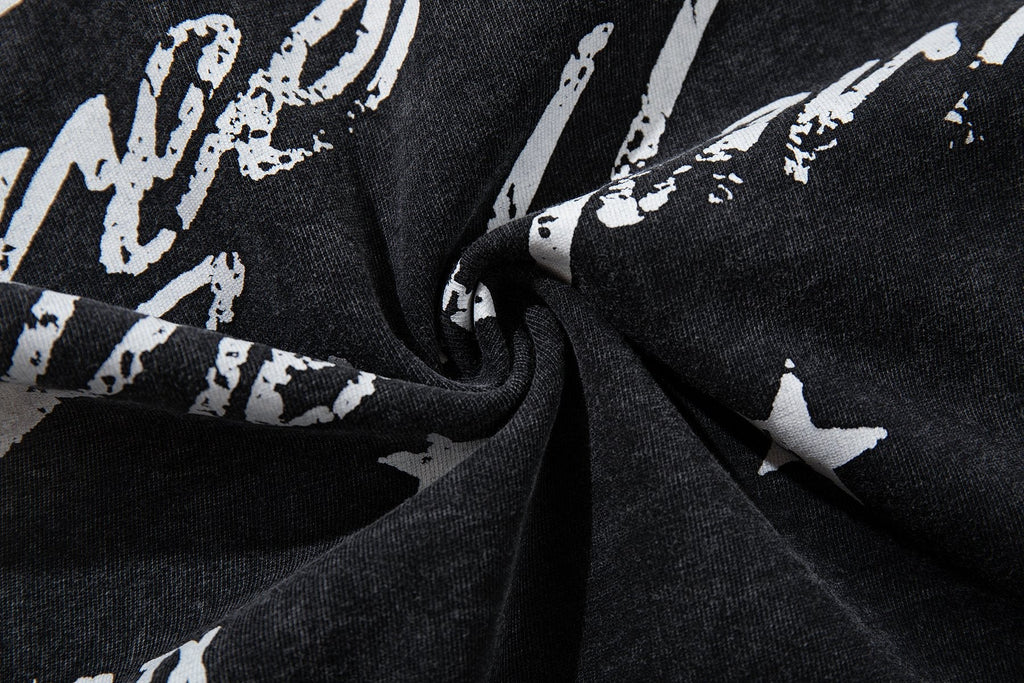MAJESTIK Washed Black Tour Graphic T-Shirt — fabric_closeup
