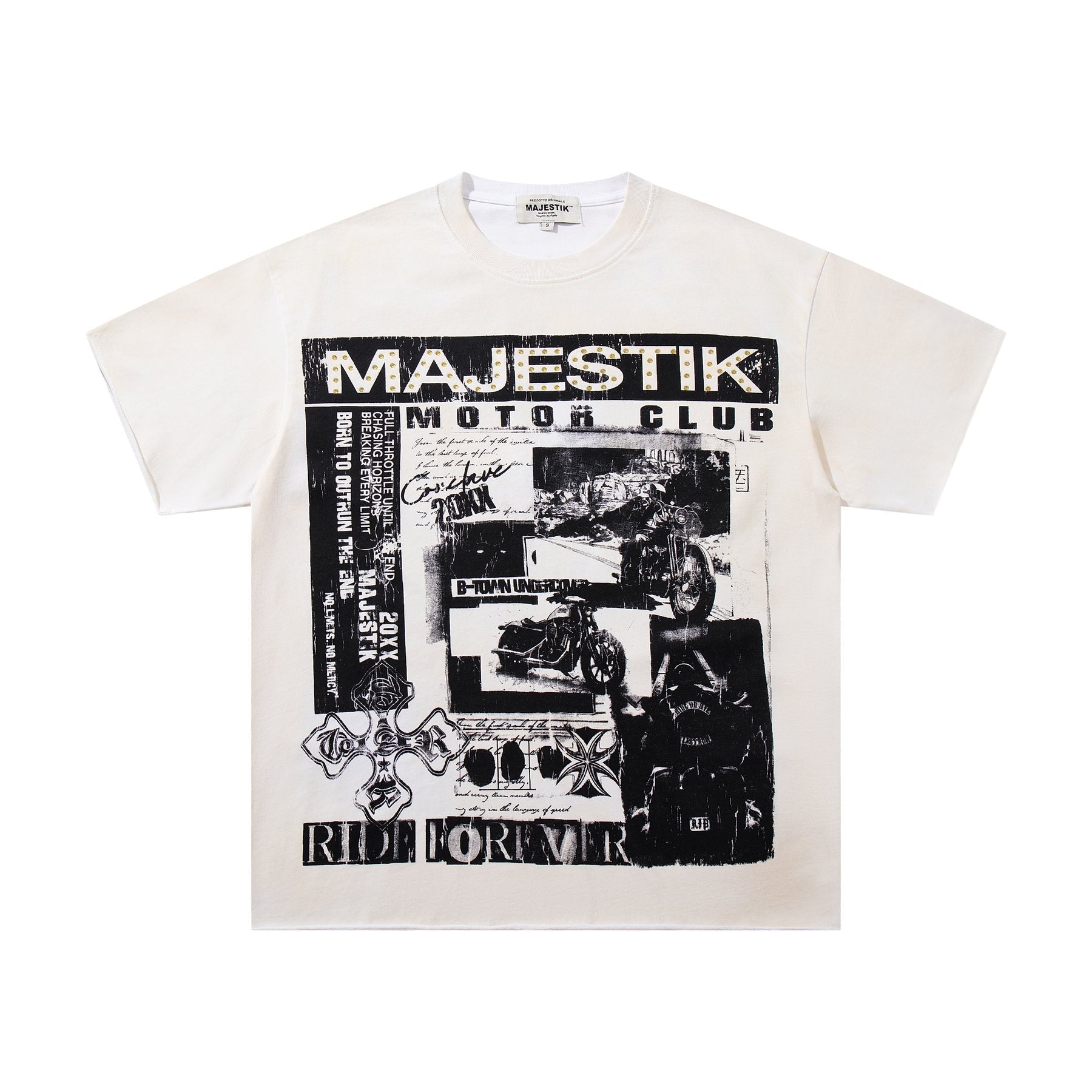 MAJESTIK Distressed Rhinestone Graphic T-Shirt — front