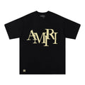 AMIRI Gold Wordmark Black Short-Sleeve T-Shirt — front