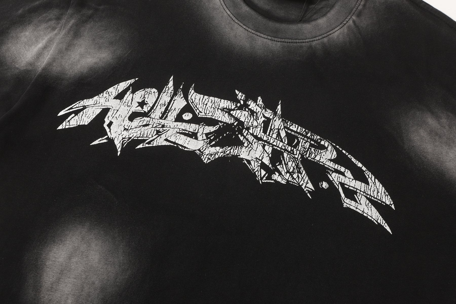 HELISTAR Distressed Silver Graphic T-Shirt — detail
