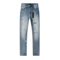 R+A Light Blue Paint-Splatter Patchwork Jeans — hero