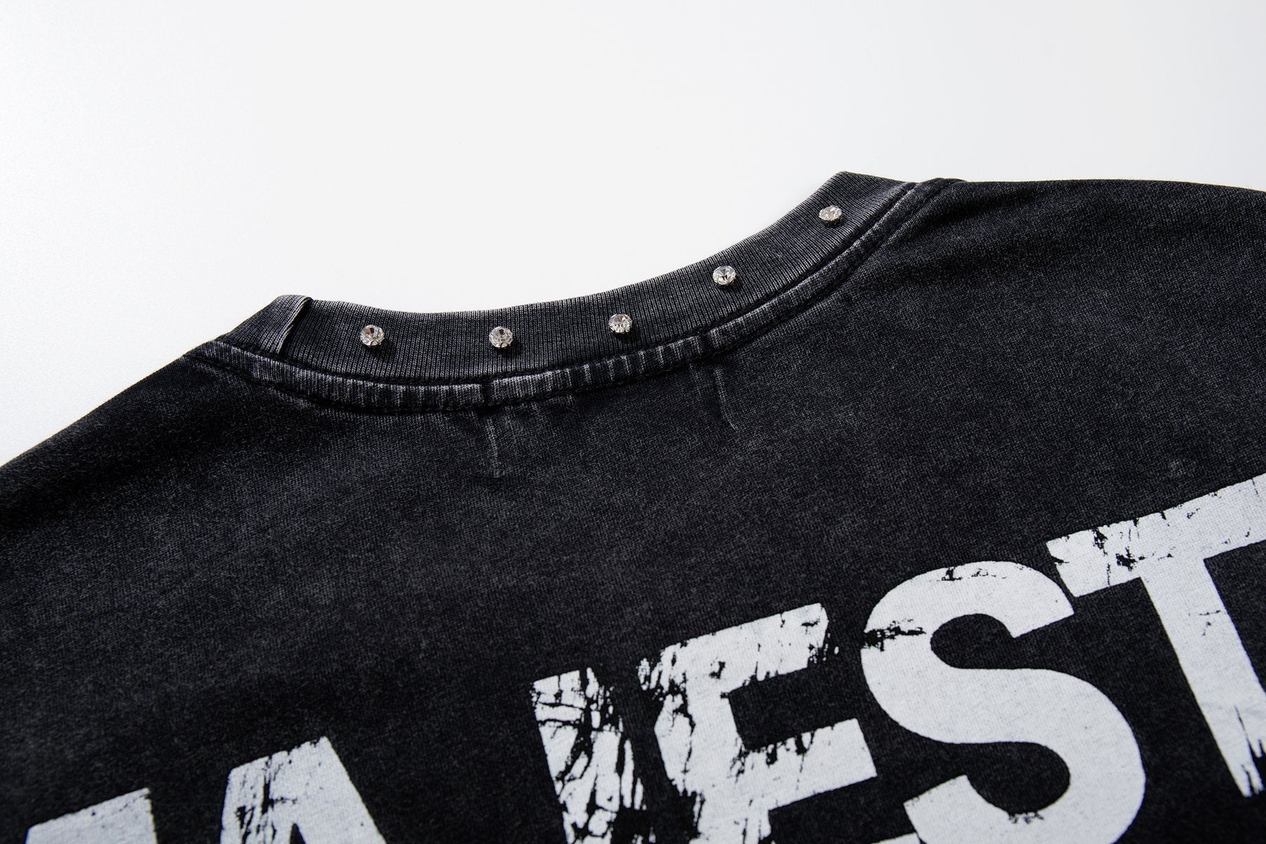 MAJESTIK Washed Black Studded Sleeveless T-Shirt — detail