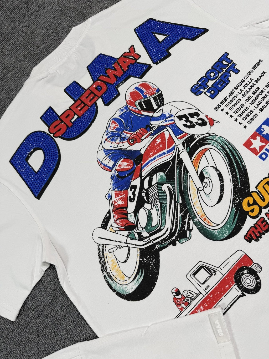 DUAA Speedway Motorcycle Racing Graphic T-Shirt — detail