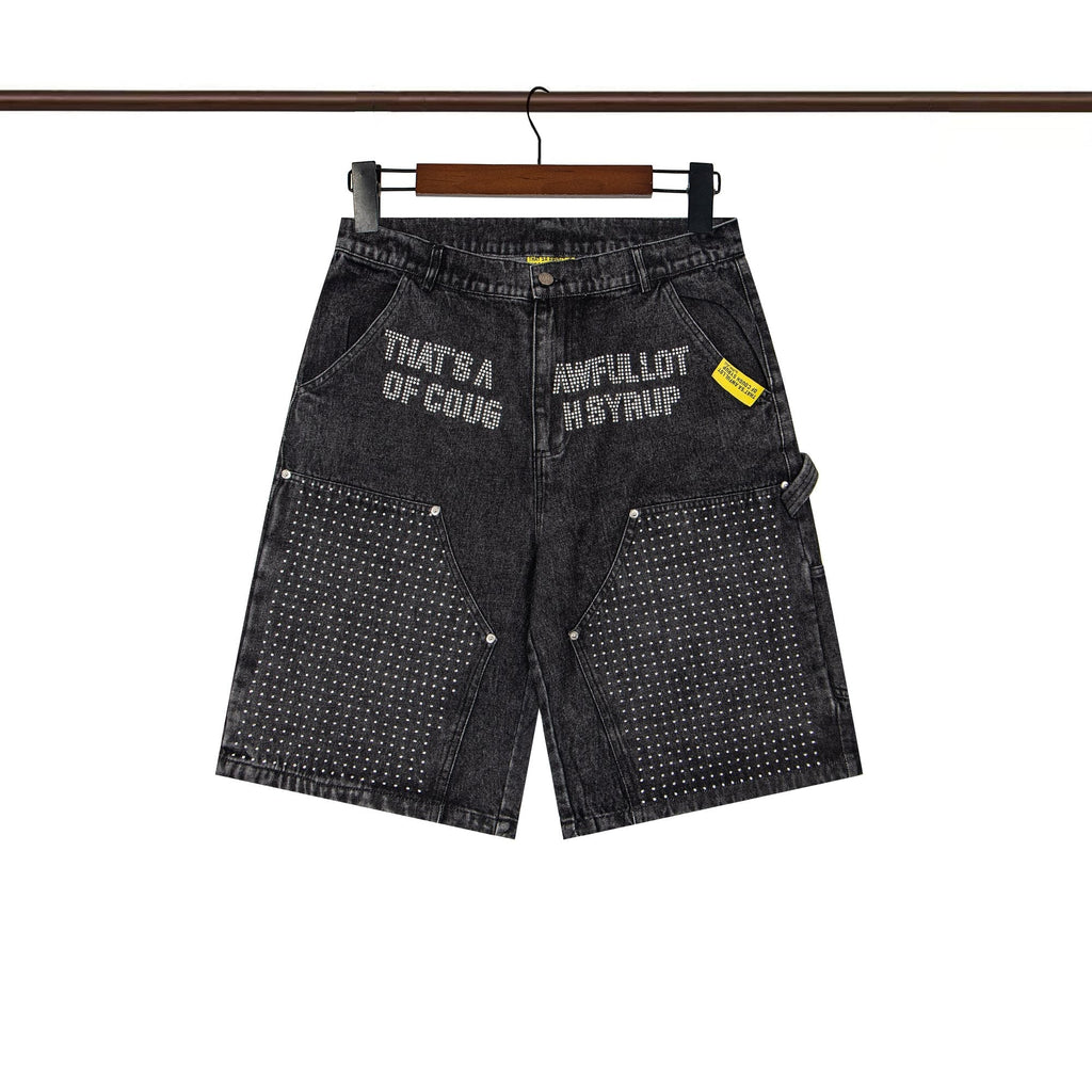 THAT'S A AWFUL LOT OF COUGH SYRUP Rhinestone Washed Denim Shorts — hero
