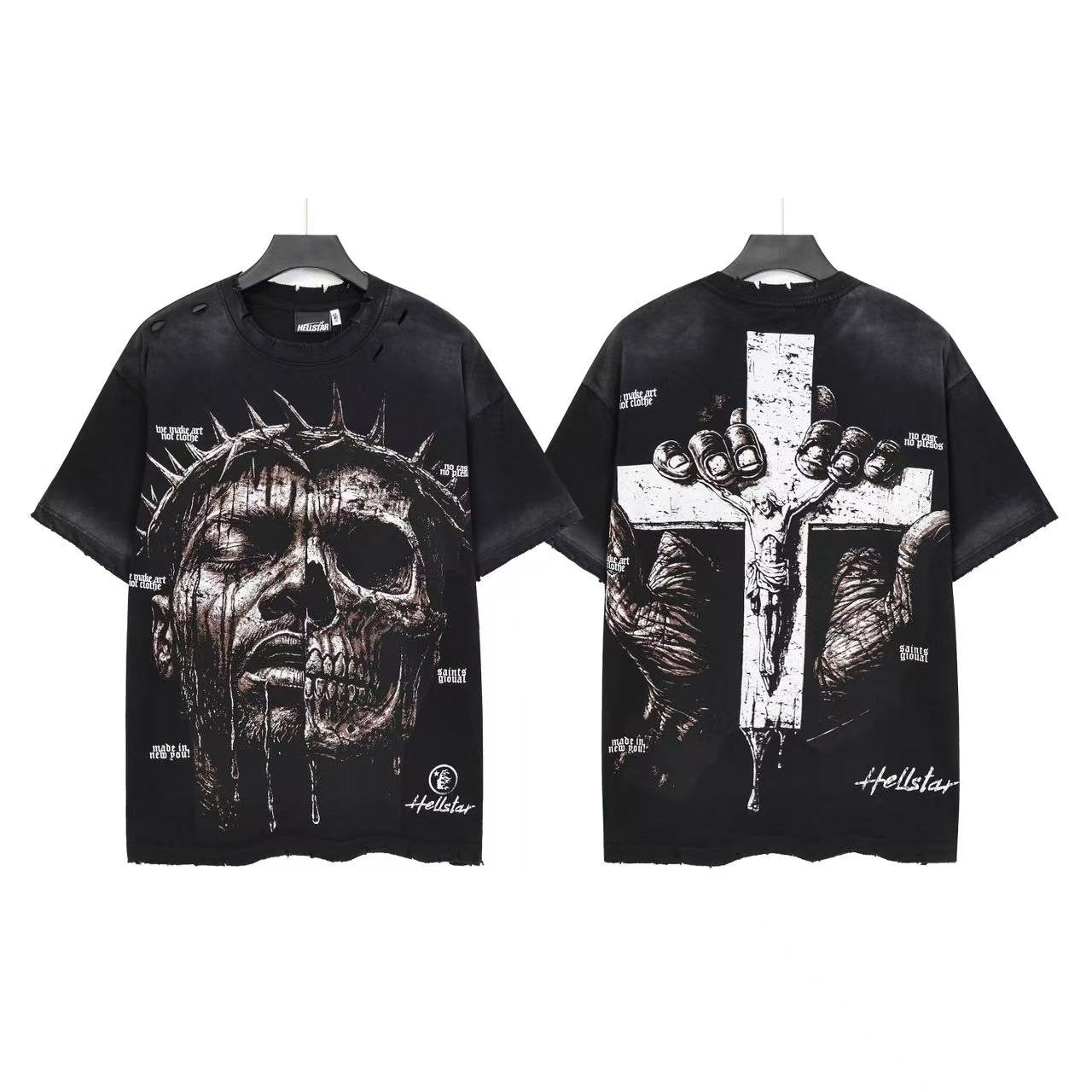 Hellstar Distressed Face Cross Graphic T-Shirt — front