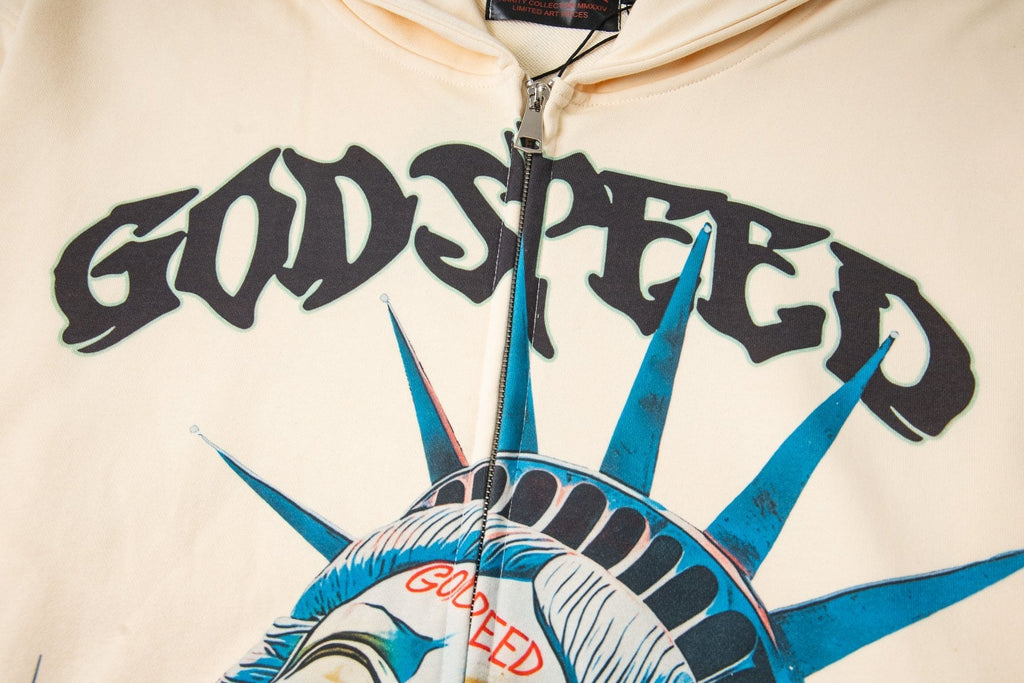 Godspeed Statue of Liberty Sun-Eye Zip Hoodie — detail