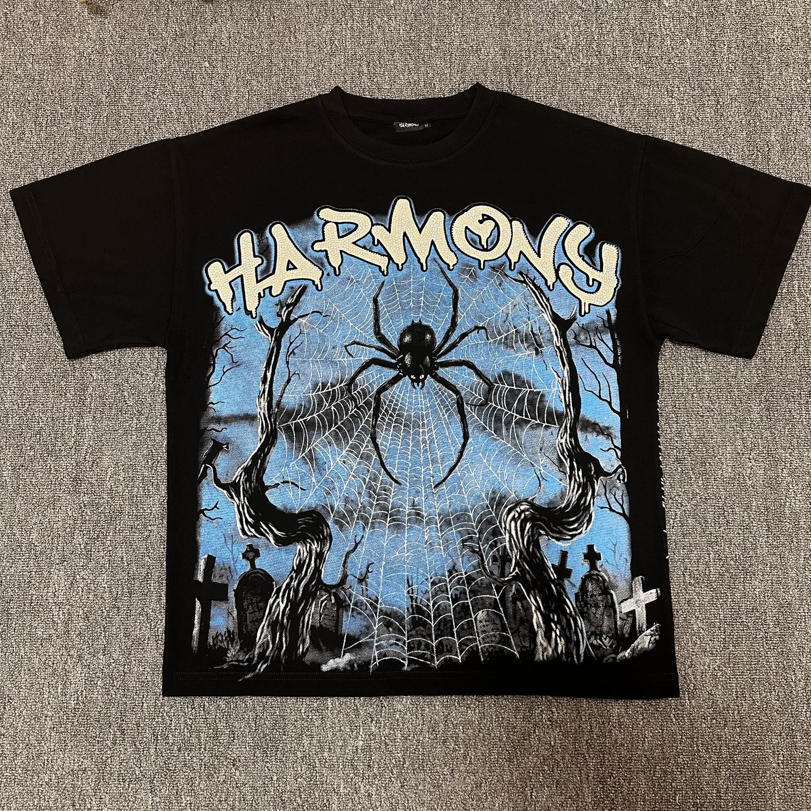 HARMONY Spider Web Graphic Black Short-Sleeve T-Shirt — front