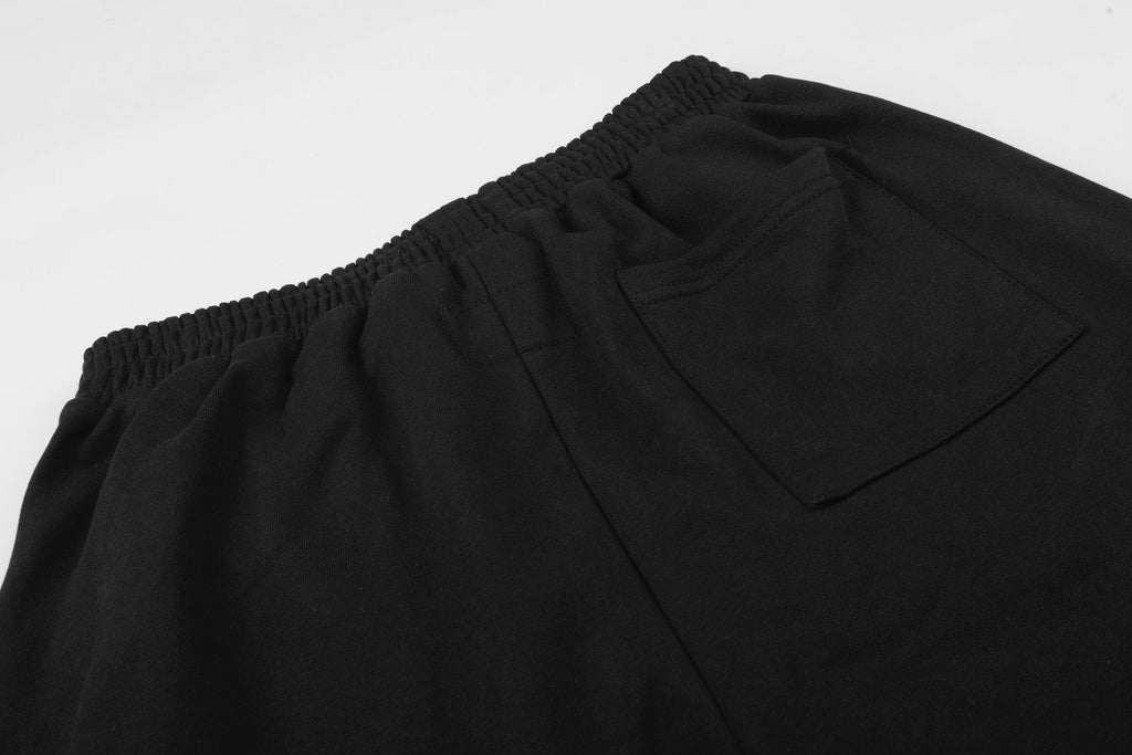 Sp5der Black Graphic Raw-Hem Shorts — detail