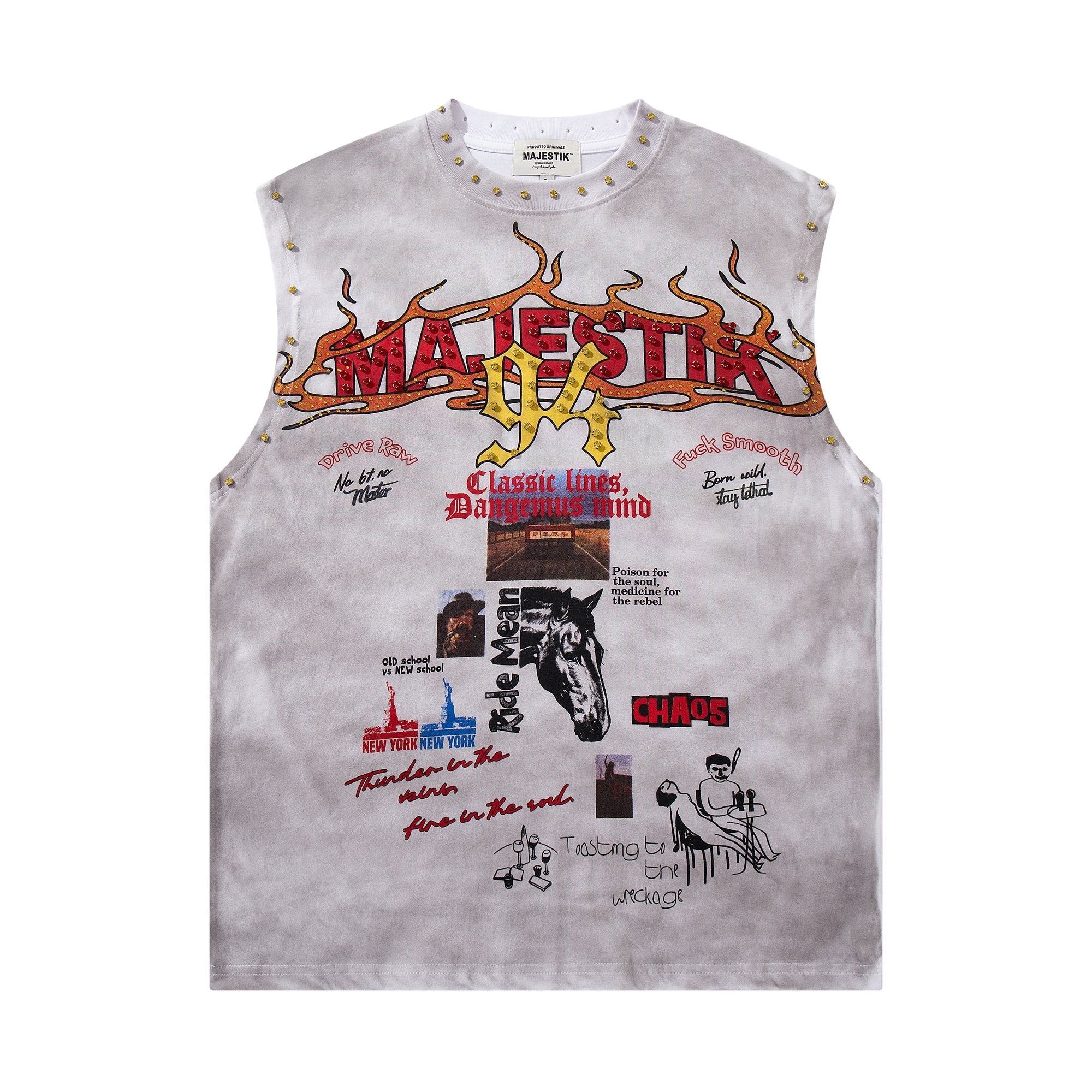 MAJESTIK Studded Washed Graphic Sleeveless T-Shirt — hero