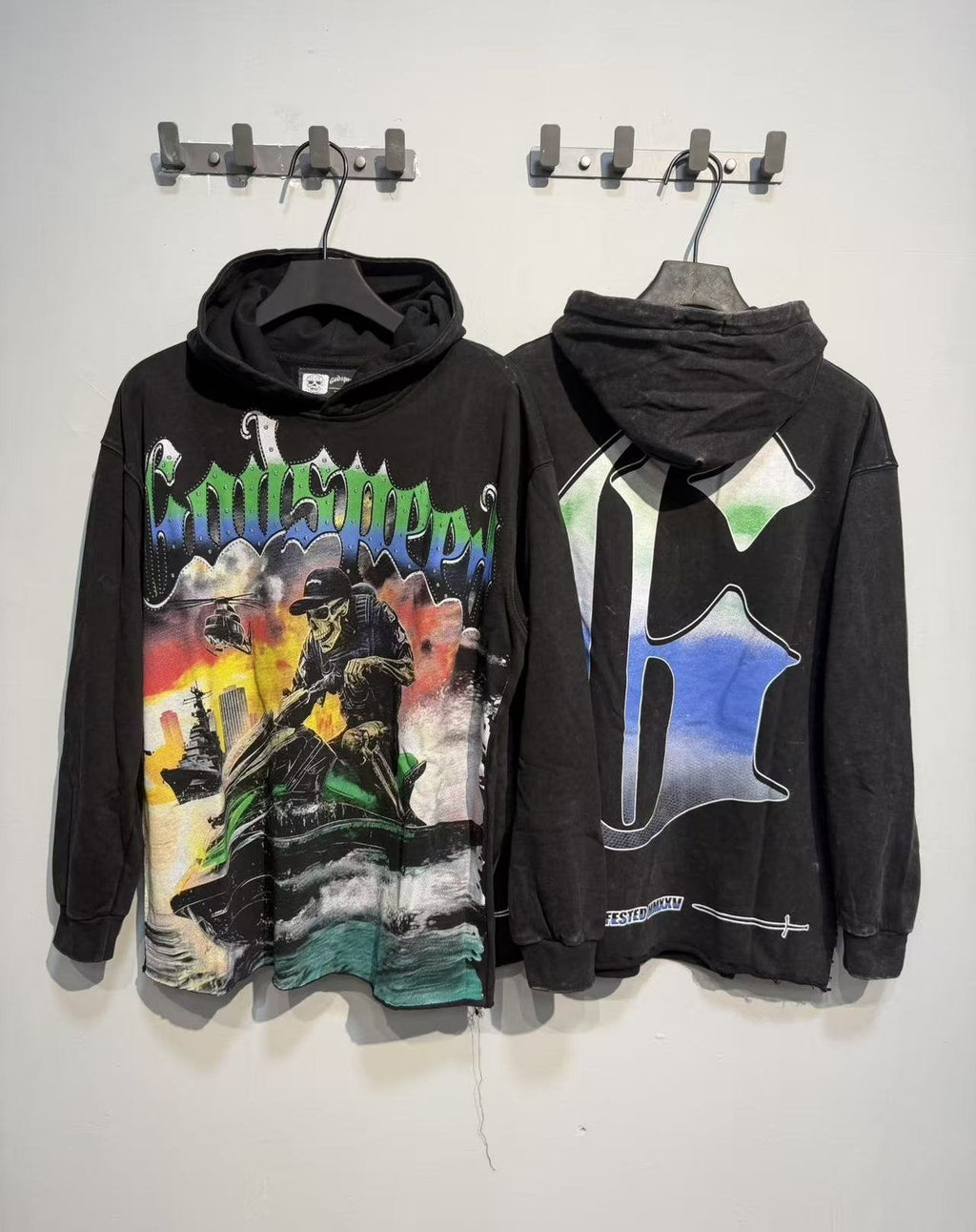 Godspeed Jet Ski Graphic Acid-Wash Hoodie — context