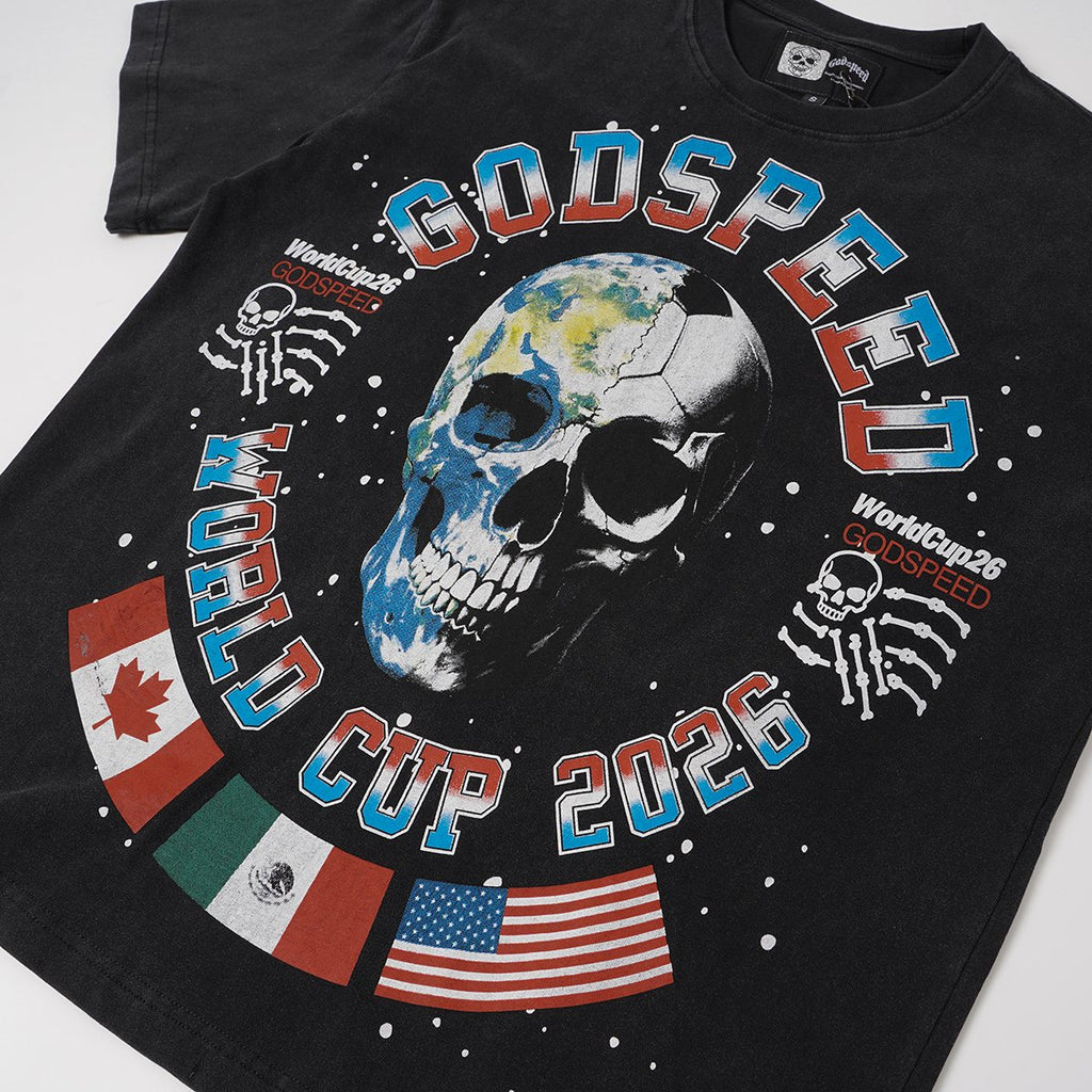 Godspeed World Cup 2026 Skull Globe T-Shirt — detail