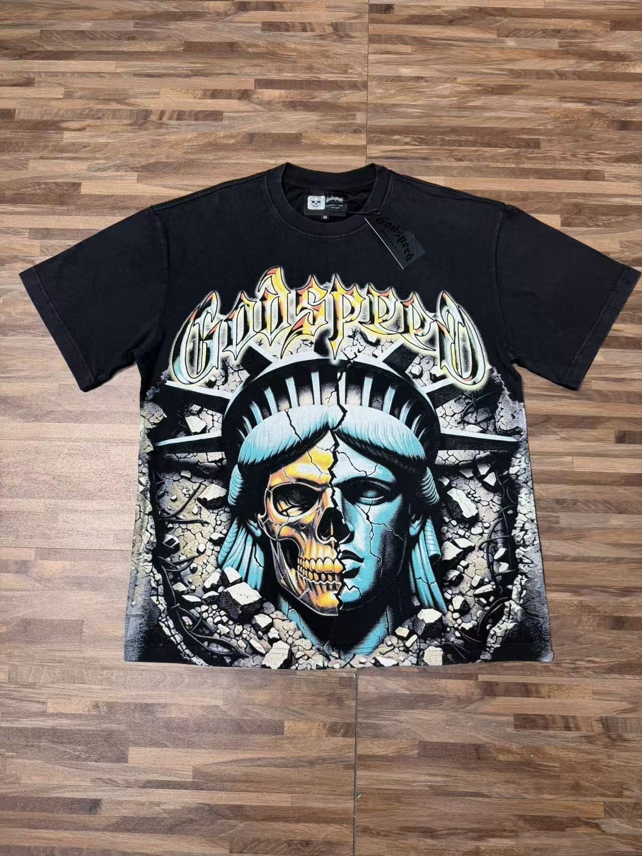 Godspeed Out of Many One Liberty Skull Graphic T-Shirt — front