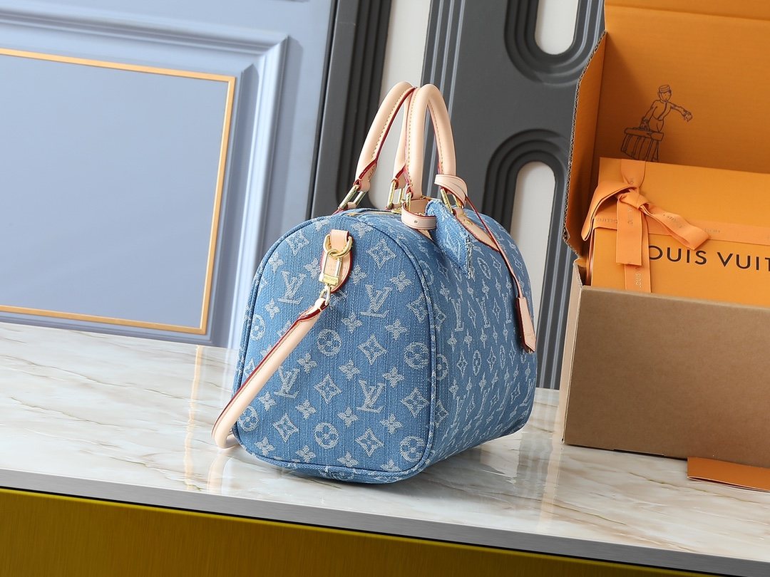 Louis Vuitton Speedy Soft Monogram Denim Handbag — side