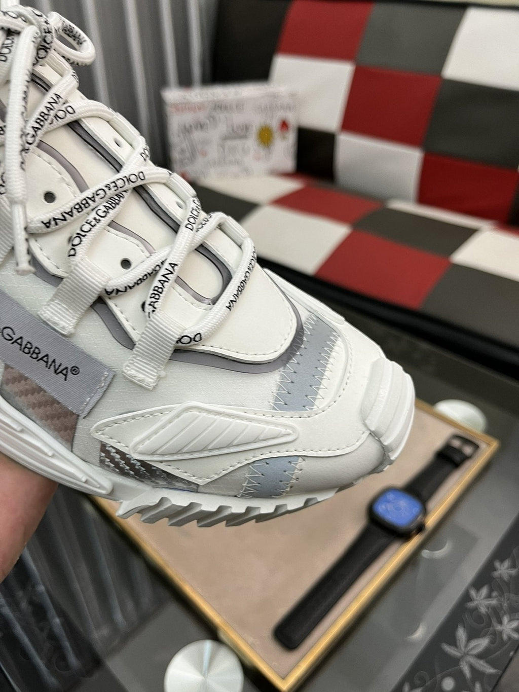 Dolce & Gabbana White and Light Gray Chunky Sneakers — detail