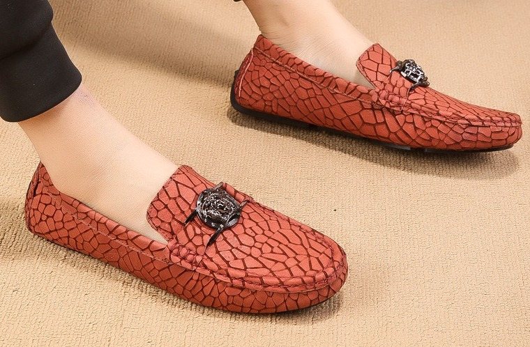 Versace Reddish Brown Patterned Loafers — model
