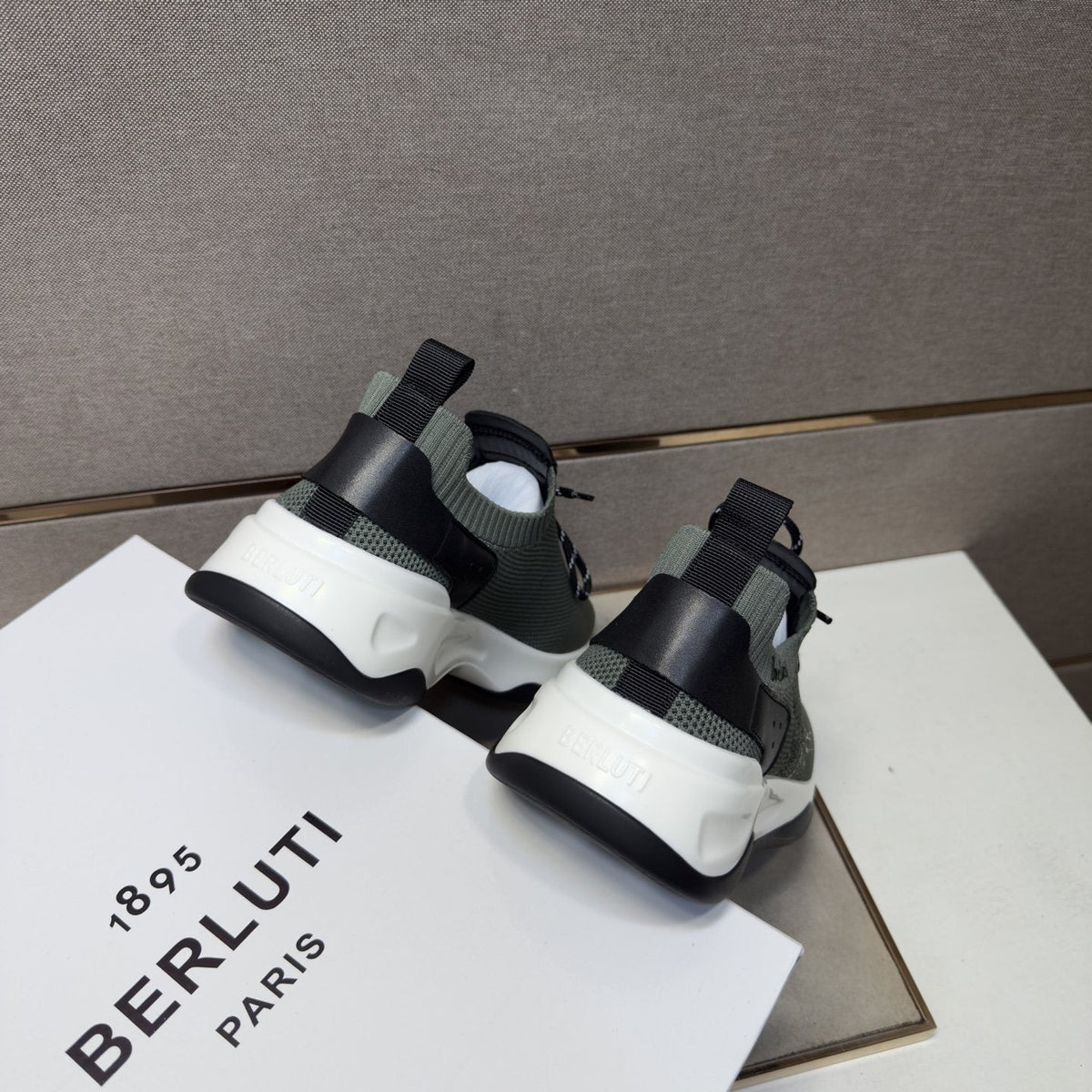 Berluti Olive Gray Lace-Up Sneakers — back
