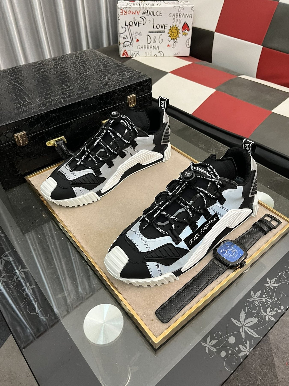 Dolce & Gabbana Black, White and Gray Sneakers — front