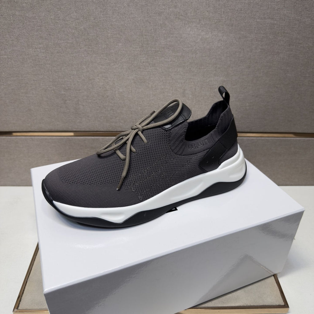 Berluti Charcoal Gray Lace-Up Sneakers — front