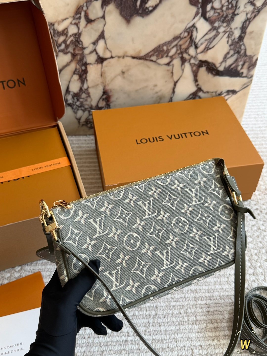 Louis Vuitton Monogram Jacquard Shoulder Bag with Olive Trim — back