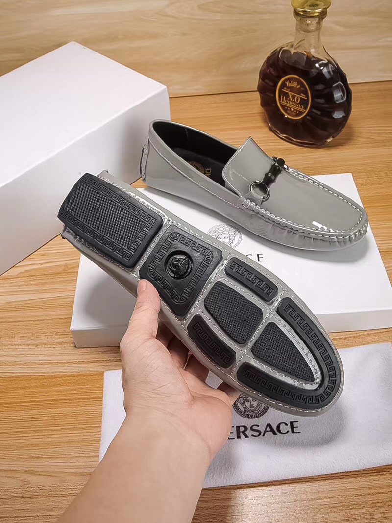 Versace Glossy Gray Bit Loafers — back