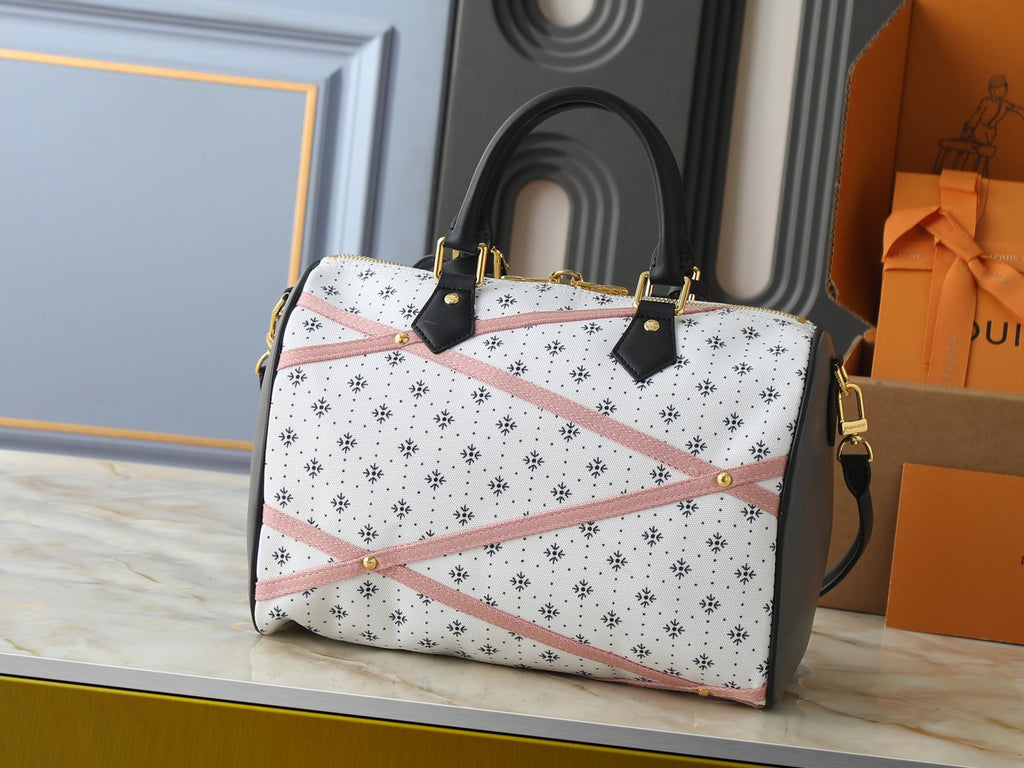 Louis Vuitton Speedy Soft Pink-Band Textile Handbag — back