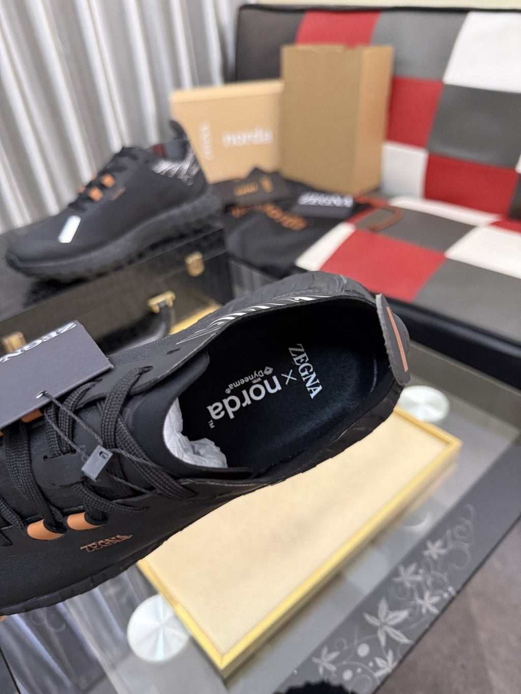 ZEGNA Black Trail Running Shoes with Orange Accents — detail