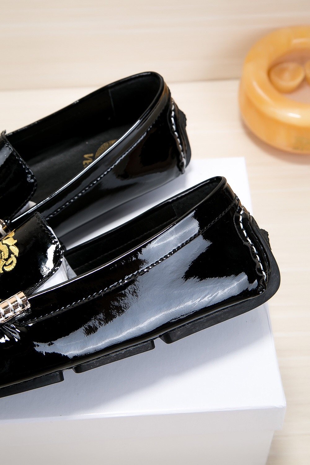 Versace Black Loafers with Gold Embroidery — detail