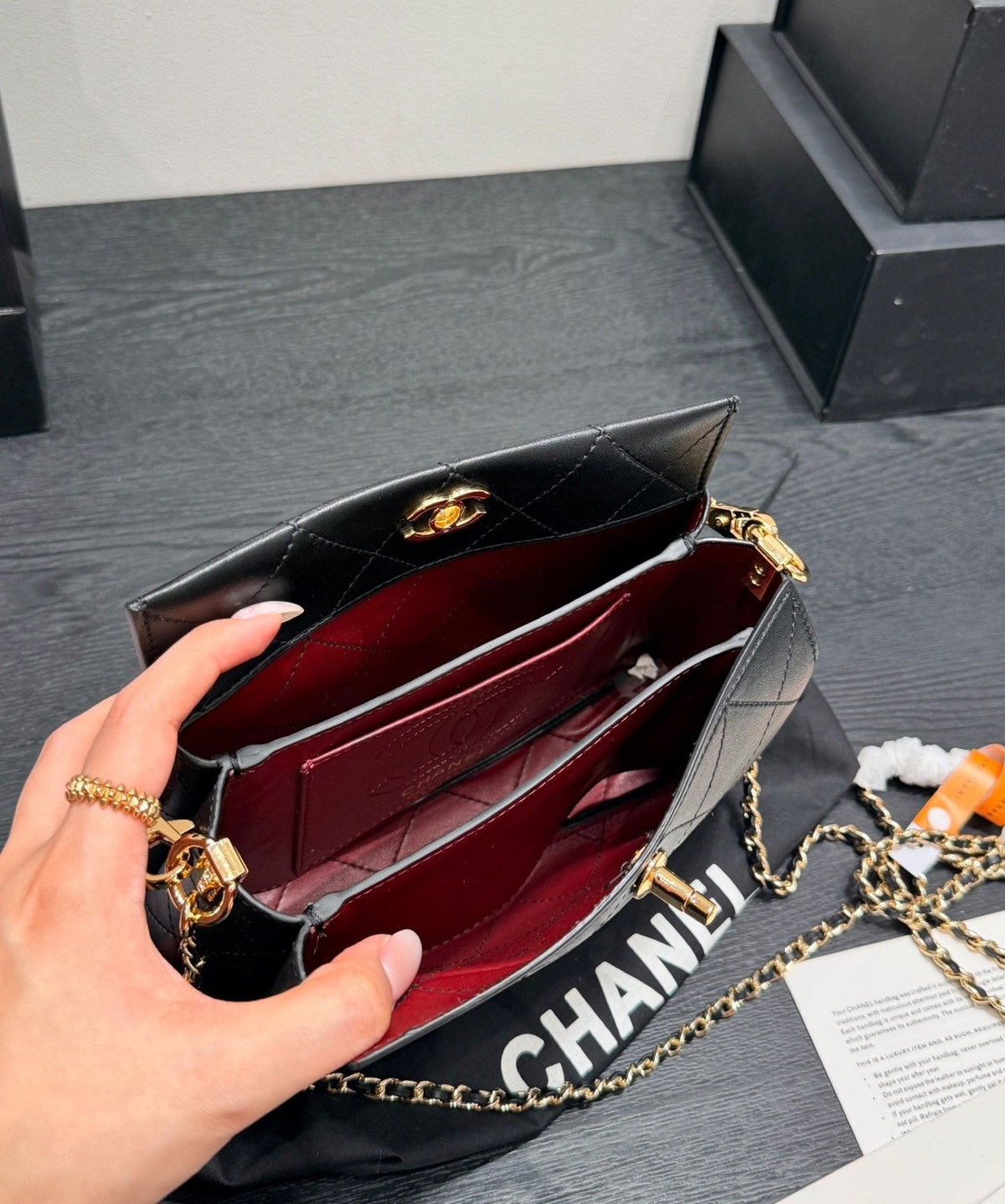 Chanel Diamond-Quilted Top-Handle Bag — detail
