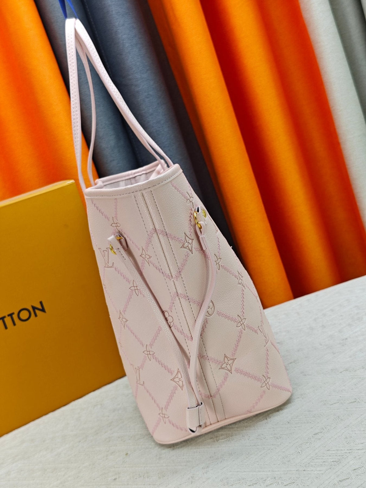 Louis Vuitton Neverfull Pink Lattice Tote — side