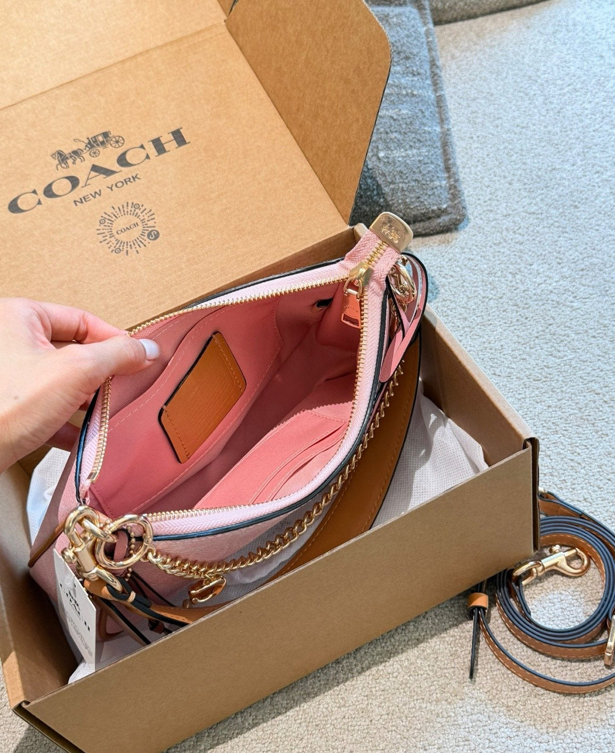 Coach Teri Pink Patterned Flower Charm Shoulder Bag — detail