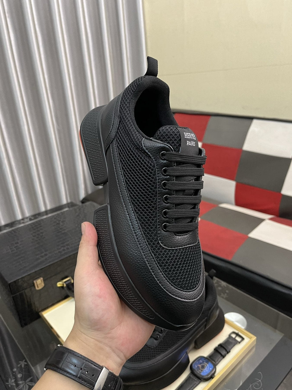 Hermès Layered Lace-Up Sneakers — model