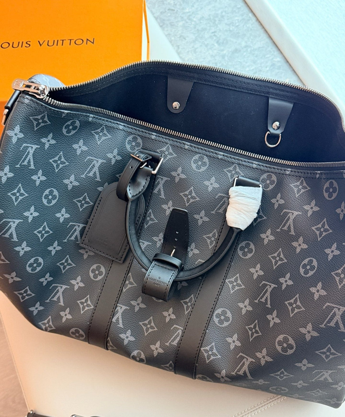 Louis Vuitton Keepall Black and Gray Monogram Duffel — detail