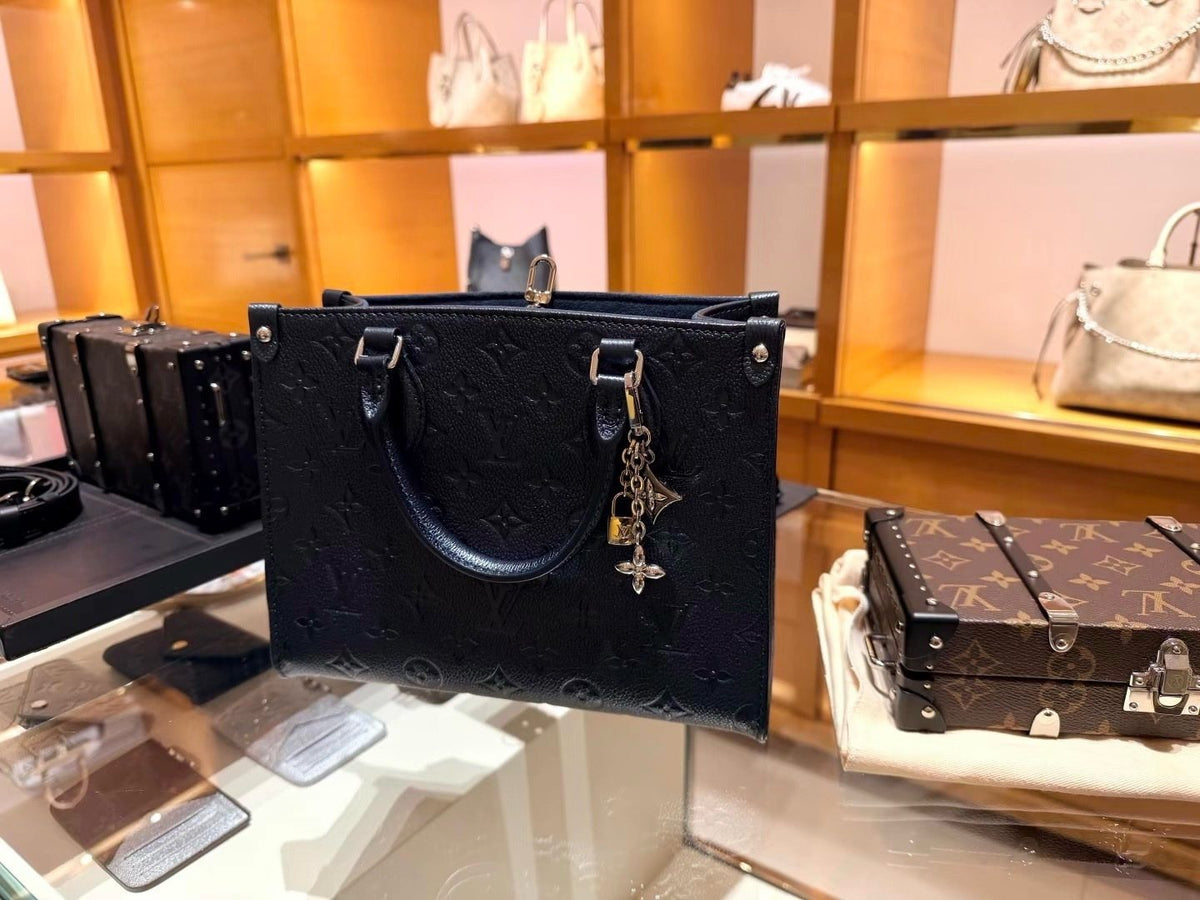 Louis Vuitton Onthego Black Embossed Tote — front