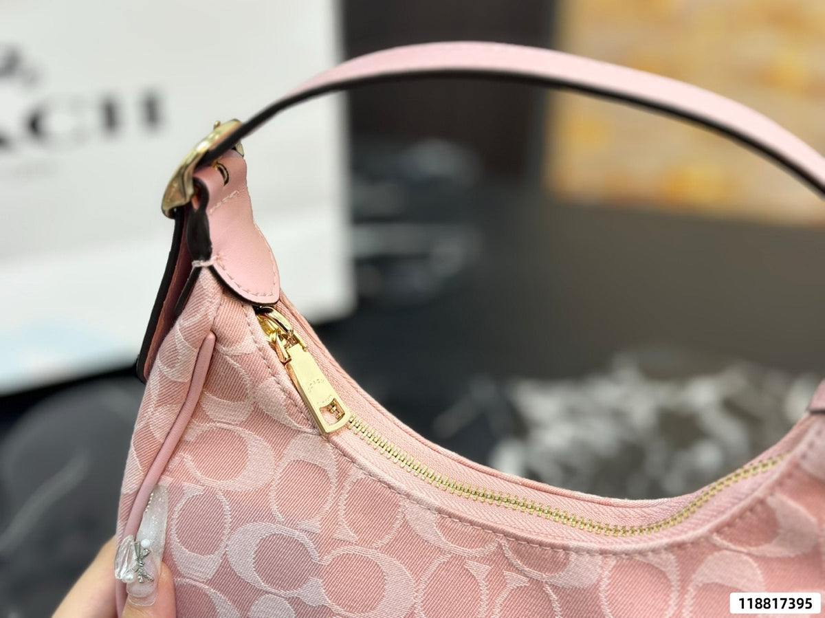 Coach Pink C-Pattern Crescent Shoulder Bag — detail