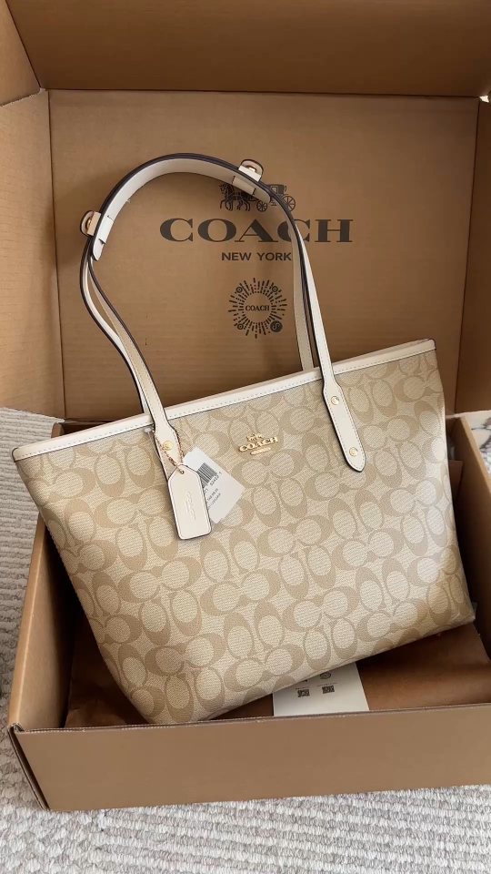 Coach Signature Zip-Top Tote with Pale Trim — hero
