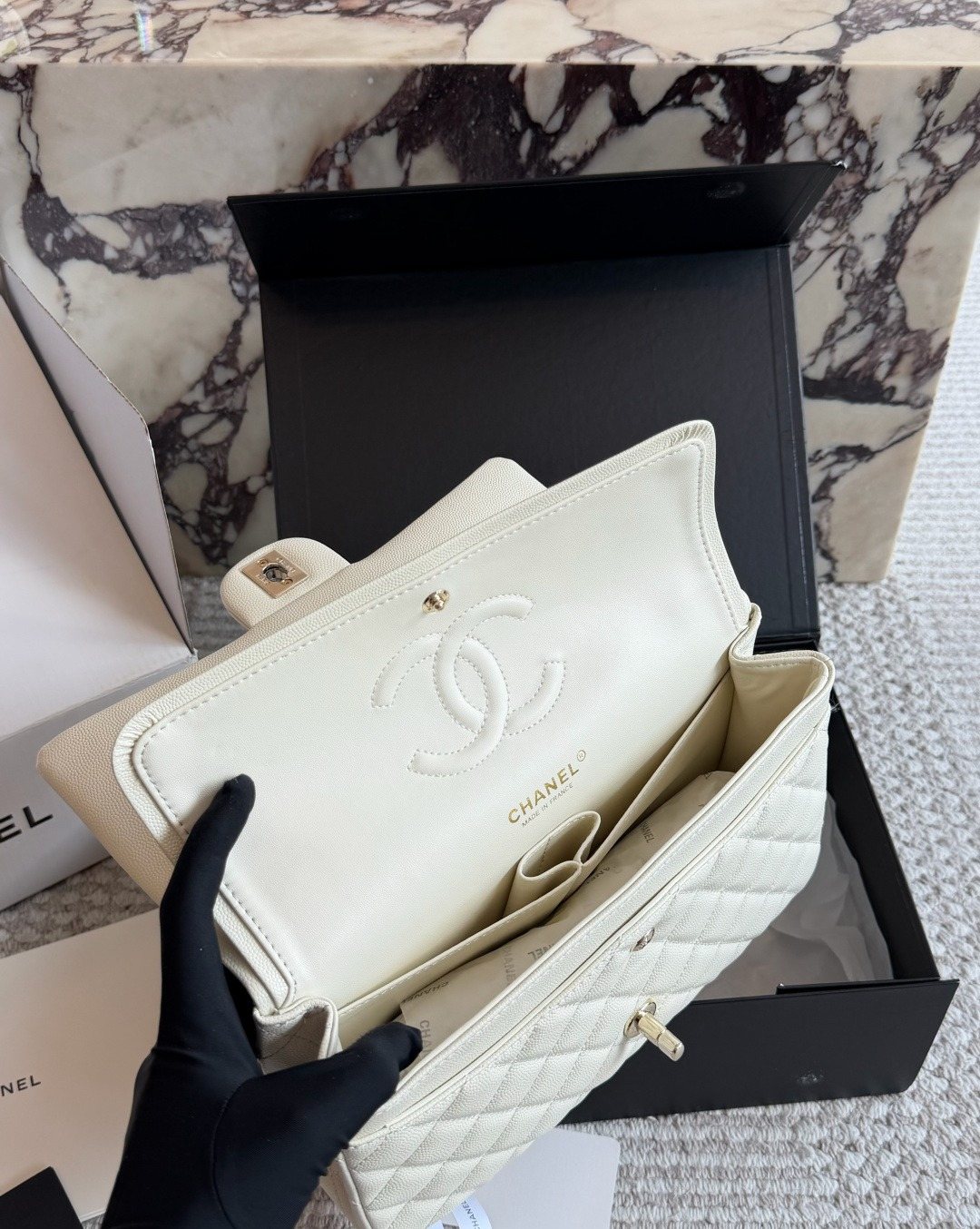 Chanel Quilted Grained Leather Flap Shoulder Bag — detail