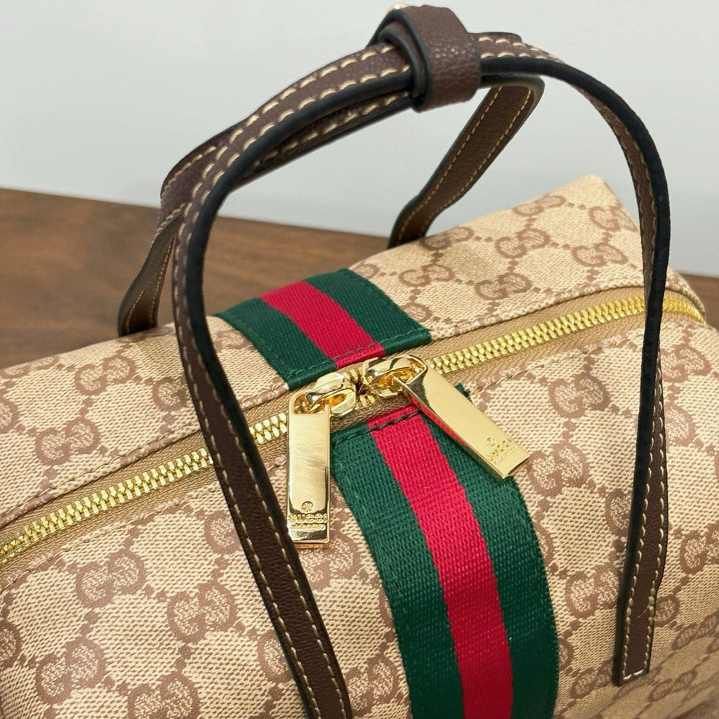 Gucci Monogram Zip-Top Boston Bag — detail