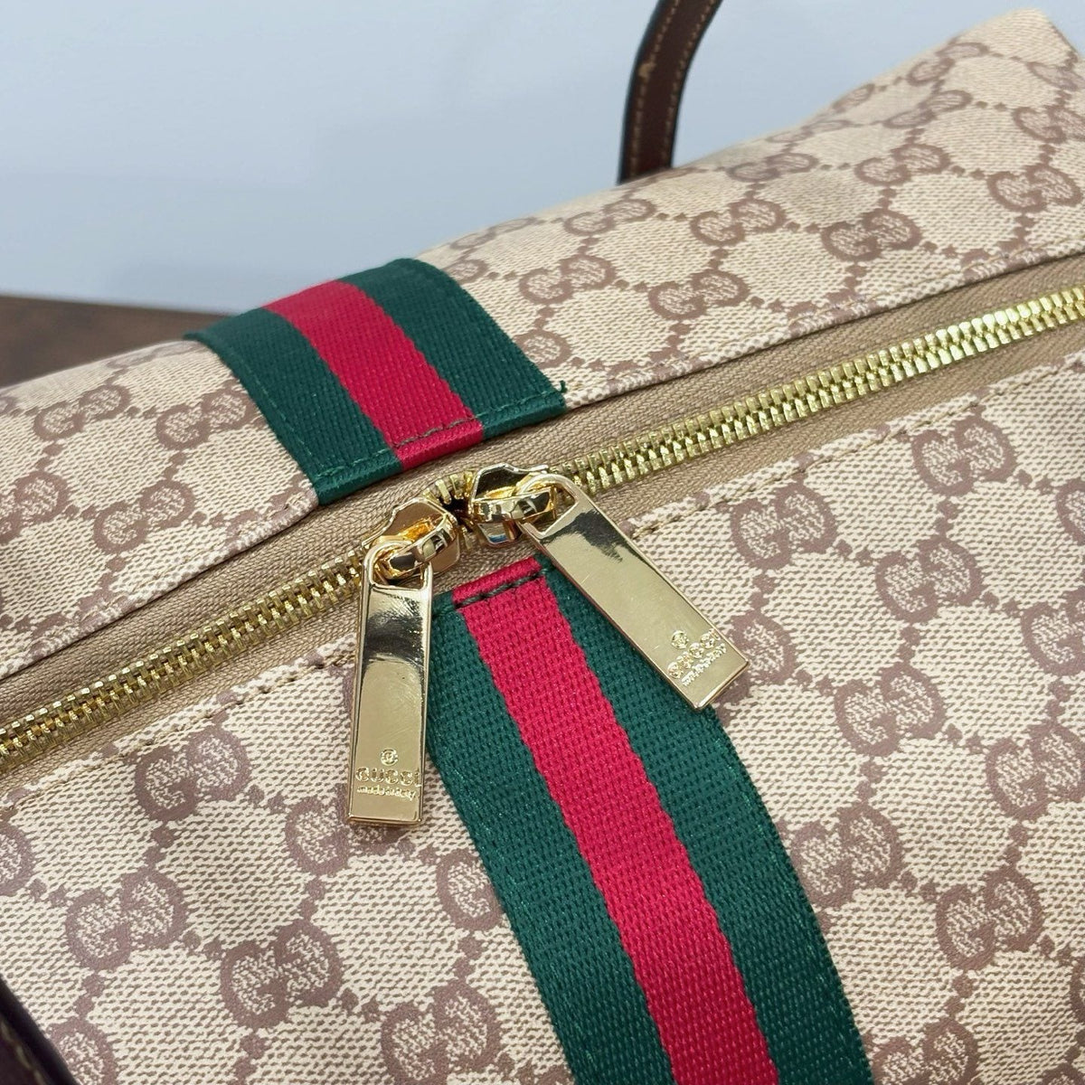 Gucci Monogram Zip-Top Boston Bag — detail