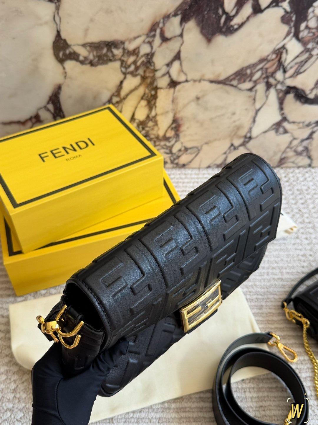 Fendi Baguette Raised FF Motif Bag — side